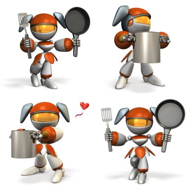 Yemek güzel sevimli kadın robot. dört element.