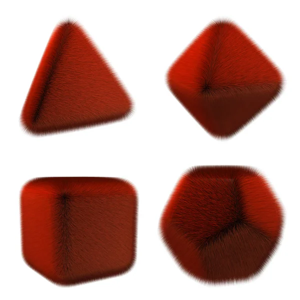 Renderowanie obrazu Wielościan pokryte futrem. ilustracja 3D. cztery elementy. — Zdjęcie stockowe