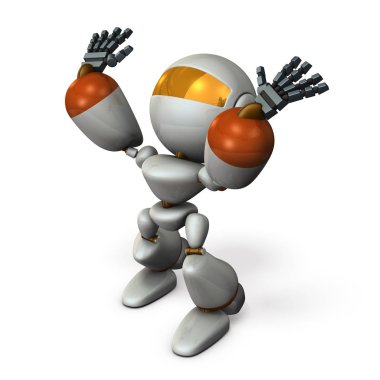 Bir şey yakalamak şirin bir robot standları.