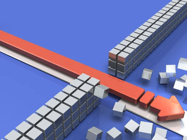 Una flecha rompiendo un obstáculo indica éxito . — Foto de Stock