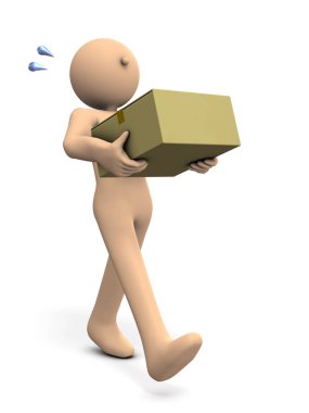 Büyük bir karton kutu taşıyan bir insan. İyi bir alışveriş yaptı. 