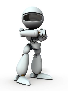 Yapay zeka robotu kollarını kavuşturmuş duruyor. Evet.
