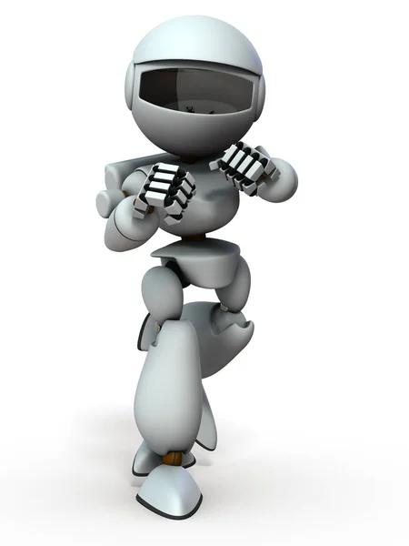 Dövüş pozisyonunda güreşen bir robot. Kavgayı gösteriyor.