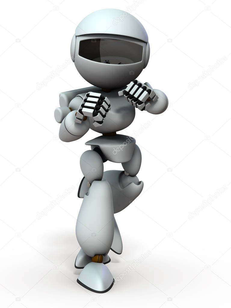 A robot that wrestled in a fighting posture. It shows a fighting