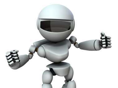 Kollarını açmış yapay zeka robotu. Tekrar ediyor.