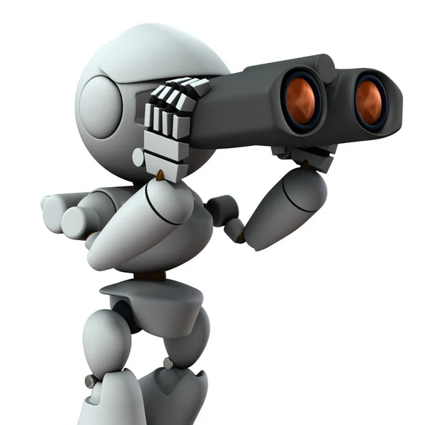 Artificial intelligence robots are looking ahead using binocular — Stock Photo, Image