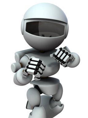 Dövüş pozisyonunda güreşen bir robot. Kavgayı gösteriyor.