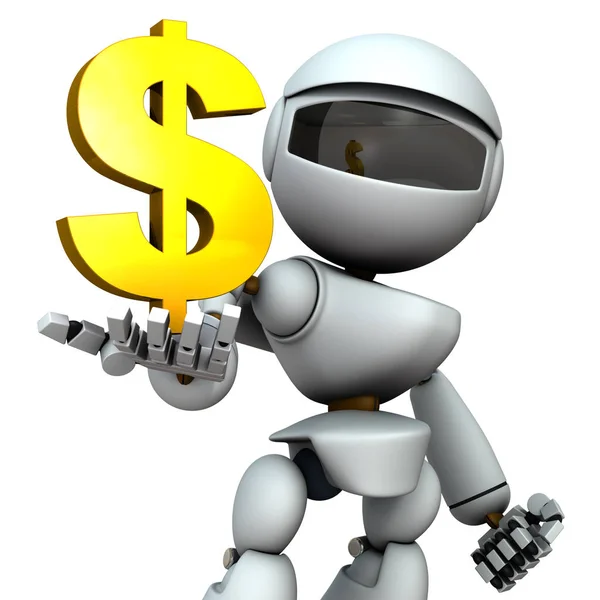 O robô de inteligência artificial tem um símbolo de moeda em seu h — Fotografia de Stock