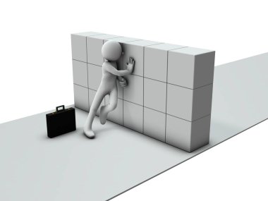 İş adamı büyük bir sorunla karşı karşıya. Risk yönetimini temsil eden soyut. Beyaz arka plan. 3B illüstrasyon.