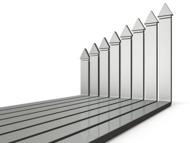 Gelecekte artması beklenen sonuçlar. Beyaz arka plan. 3B illüstrasyon.