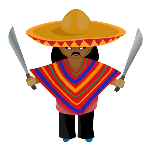 Mexicano num sombrero e alho-porro com um facão na mão — Fotografia de Stock