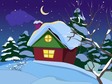 Kış gecesi manzarası. 