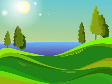 Yaz landscape.lue gökyüzü. Parlak güneş. Sıcak bir günde.