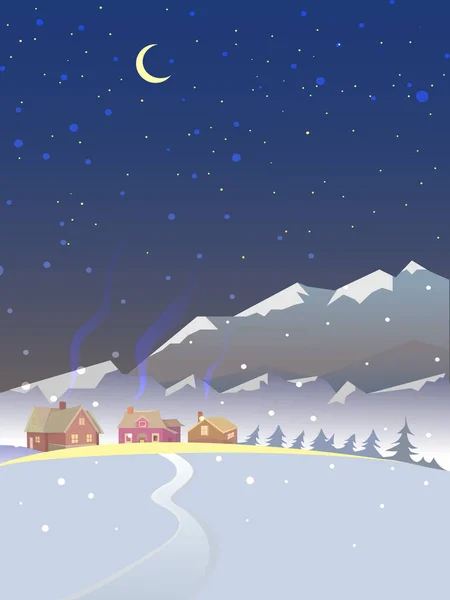 Зимний пейзаж. Вечерний пейзаж . — стоковый вектор
