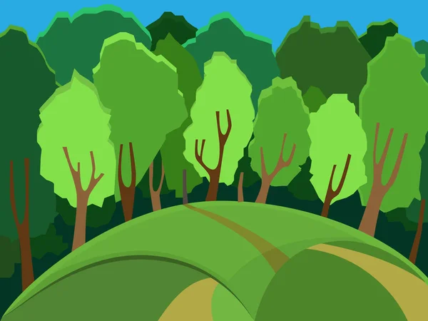 여름 풍경입니다. 숲 풍경입니다. 숲에서 나무의 많은. — 스톡 벡터