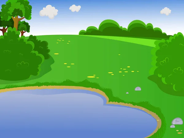 夏日风景。下一个池塘的风景. — 图库矢量图片