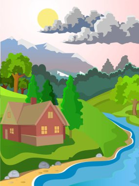 Yaz vektör manzara. Kırsal manzara