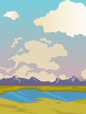  Vektör yaz manzara. Güzel parlak arka plan.