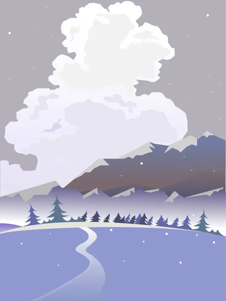 Paysage d'hiver vectoriel. Paysage nuageux . — Image vectorielle