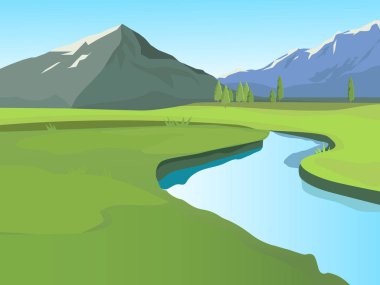 Yaz vektör manzara. Dağ manzarası.