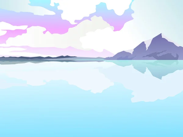 Montañas de paisaje en el fondo con reflexión sobre el agua . — Vector de stock