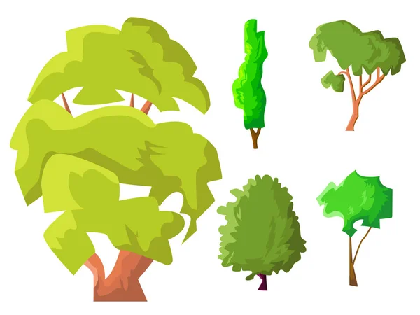 Ensemble de cinq arbres volumétriques différents . — Image vectorielle