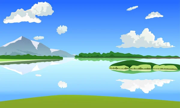 夏のベクトルの背景。湖のある風景します。. — ストックベクタ