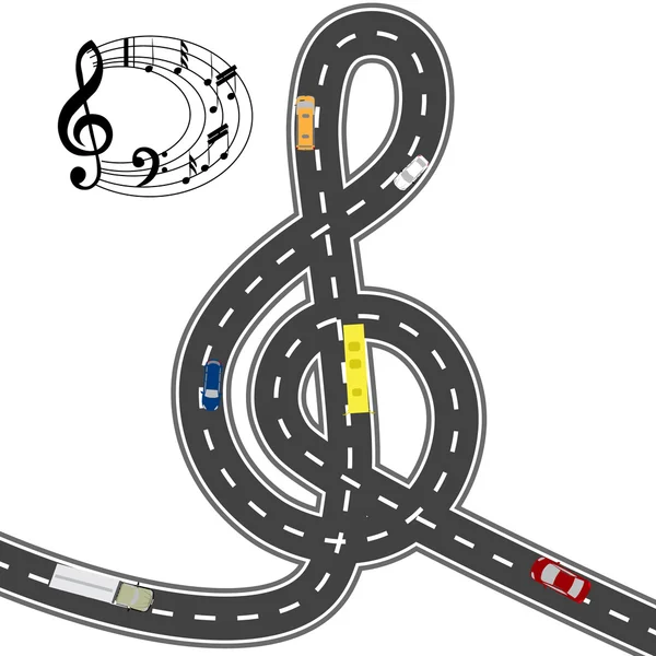 Attrezzature musicali automobilistiche. Alla musica del modo più breve. Immagine umoristica. illustrazione — Vettoriale Stock