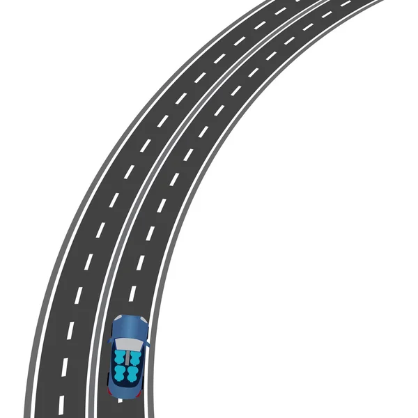 Az út, az autópálya-perspektíva. Az autó az úton. Illusztráció — Stock Vector