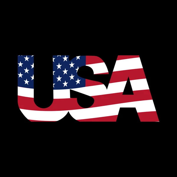 Подпись США на чёрном фоне. США. В стиле национального флага. иллюстрация — стоковый вектор