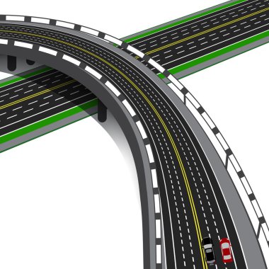 Araba üst geçidi otoyolu geçiyor. Yol değişimi. Illüstrasyon