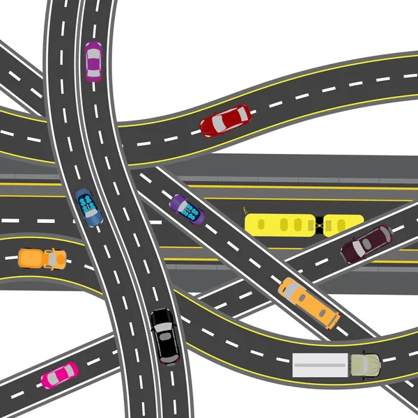 Abstrakte Straßenkreuzung. die Kreuzungen verschiedener Straßen. Verkehr. Illustration — Stockvektor