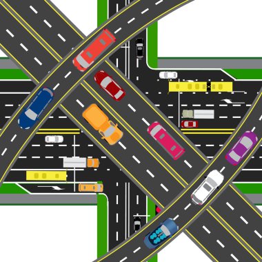 Soyut, çok düzeyli taşıma merkezi. Çeşitli yolların kavşakları. Taşıma. Illüstrasyon