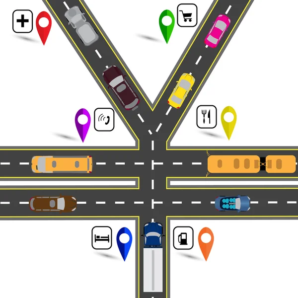 Road Junction, ett tecken som liknar yen, Yuan. Vägen till navigatorn. Humoristisk bild. Illustration — Stock vektor