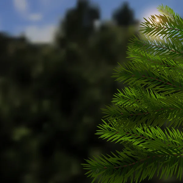 Gerçekçi yeşil ladin. Güzel, doğal arka plan. Dağlarda gün batımı. Köknar ağacı - Noel ve Yeni Yıl sembolü. Illüstrasyon — Stok Vektör