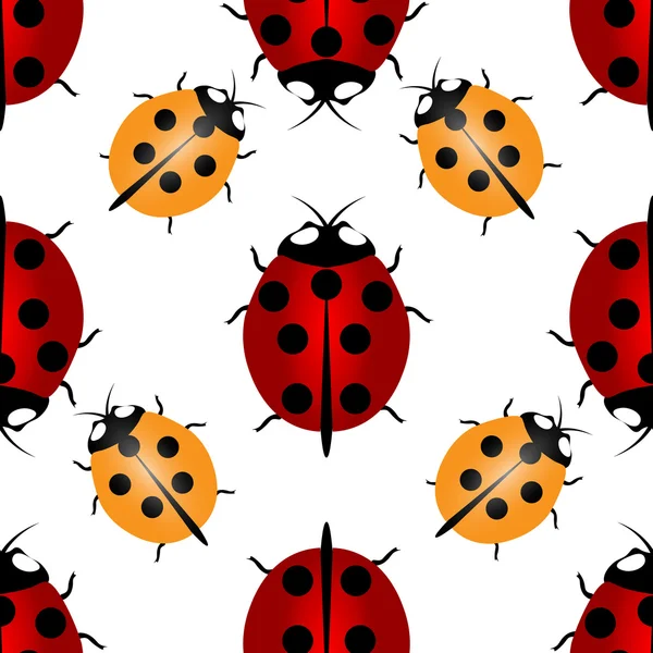 Coccinelles rouges et jaunes avec sept et cinq points sur le dos - pour le bonheur, motif sans couture. Ladybird motif sans fin . — Image vectorielle