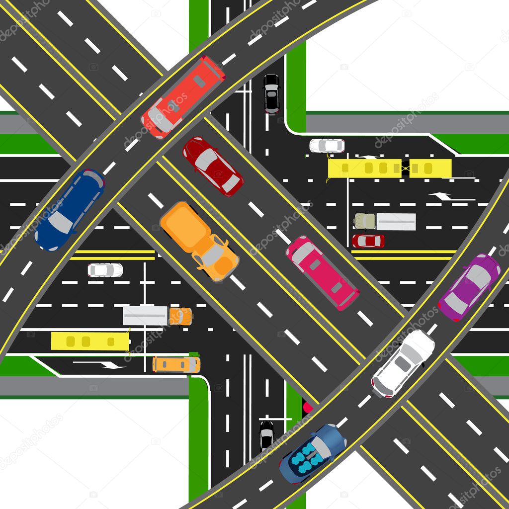 Abstract, multilevel transport hub. The intersections of various roads. Transport. illustration