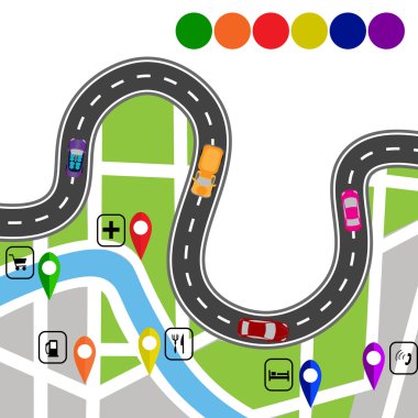 Yol bilgi grafikleri. Sargılı yol işaretleri yle. Yol, gezgin çizimini belirtir