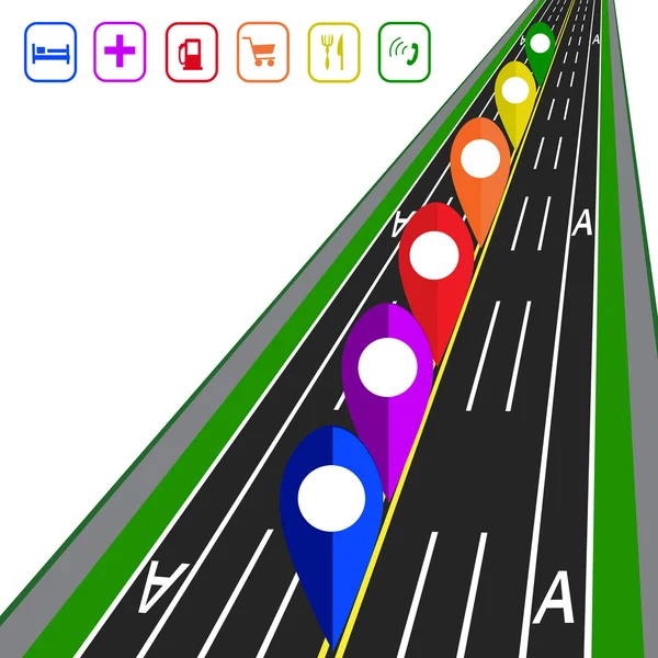 Straßeninfografiken. gps navigator. direkte Straße Autobahn mit Markierung. Eigene Fahrspuren für den öffentlichen Verkehr — Stockvektor