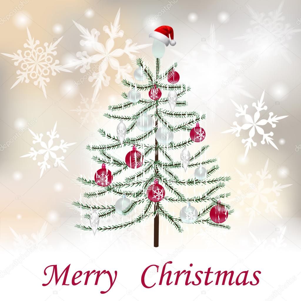 Christmas, New Year s holiday cards. Fancy tree. The inscription with the wishes of Merry Christmas illustration