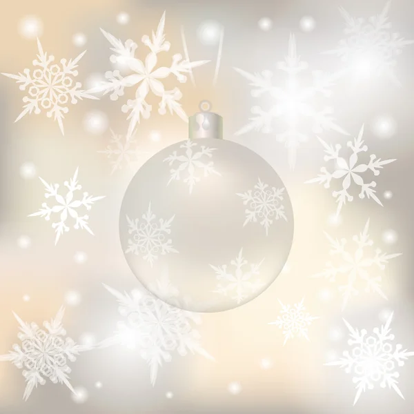Navidad, Año Nuevo fondo festivo para tarjetas de felicitación. Pelota de plata con ilustraciones senezhinkami — Vector de stock