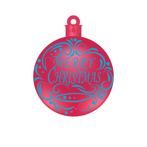 Natal, Ano Novo lettering azul festivo em uma bola vermelha. Desejando um Feliz Ano Novo. árvore de Natal brinquedo ilustração — Vetor de Stock