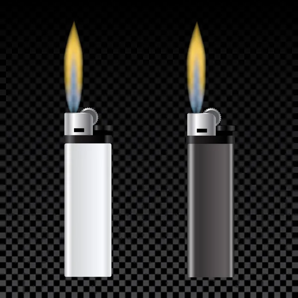 Modèle pour la publicité et l'image de marque. Briquet blanc et noir. Un feu ardent. illustration — Image vectorielle