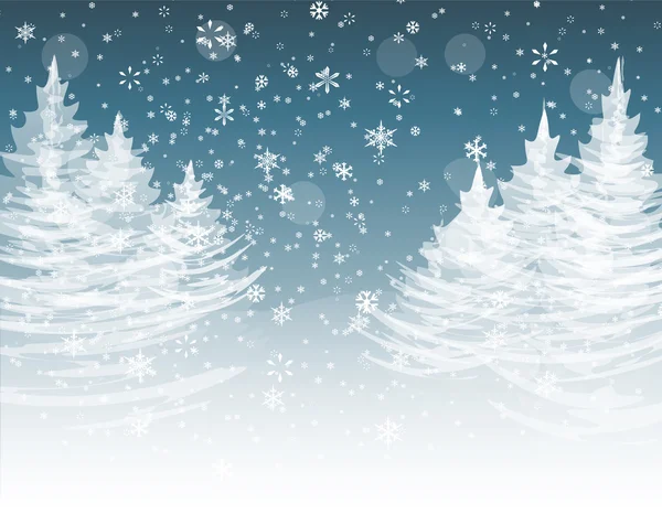 Navidad, Año Nuevo. La imagen estilizada de los abetos en un día de invierno. Nieve en el bosque de invierno. Copos de nieve. ilustración — Vector de stock