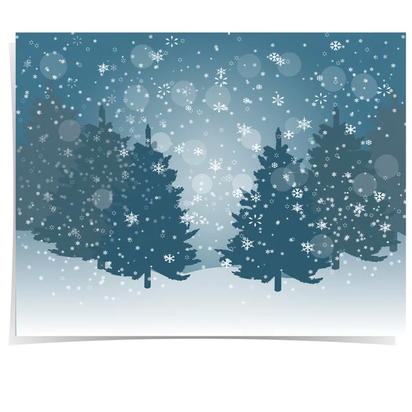 Navidad, tarjeta de regalo de Año Nuevo. La imagen estilizada de los abetos azules en un día de invierno. Nieve en el bosque de invierno. Copos de nieve. ilustración — Vector de stock
