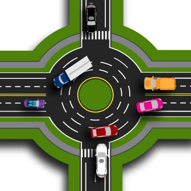 Yol infographics. Üst görüntüleme 3d. Yol kavşağı, kavşaklarda. Bu araçların hareketi gösterir. Kaldırımlar ve kapılarında. illüstrasyon