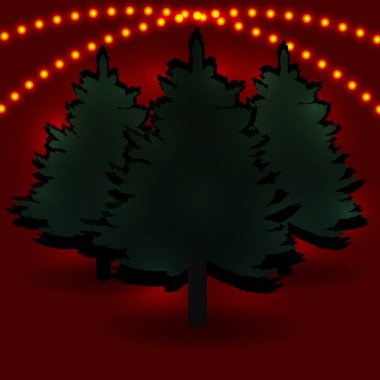 Üç çam ağacı ve reklam ve duyurular için onların gölgeler. Noel simgesi. Yeni yıl. Festival çelenk. illüstrasyon