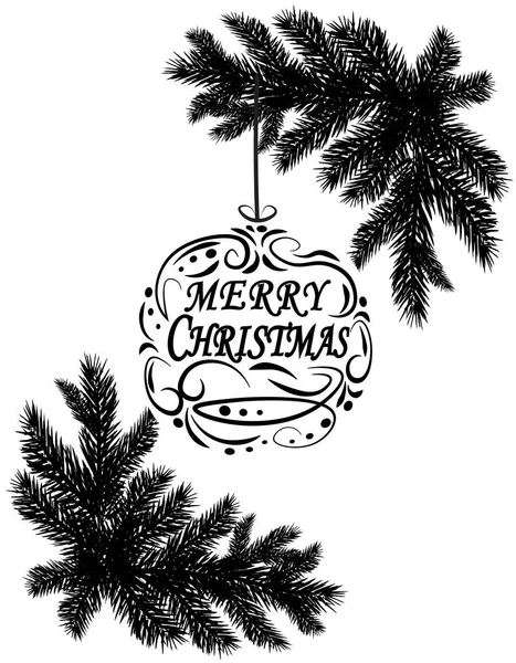 Δύο κλαδιά ασπρόμαυρο ρεαλιστικό fir. Τοποθετηθεί στις γωνίες. Χαιρετισμός επιγραφή με τις ευχές των Χριστουγέννων. Απομονωμένα σε λευκό φόντο. Εικόνα Χριστουγέννων — Διανυσματικό Αρχείο