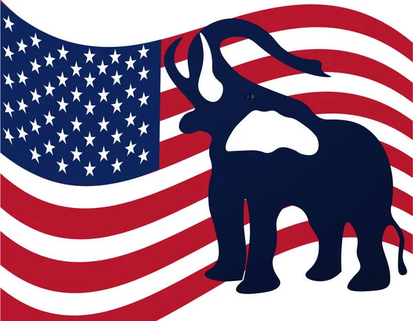 Elefante republicano no fundo da bandeira americana. Vitória republicana nas eleições dos EUA. Ilustração —  Vetores de Stock