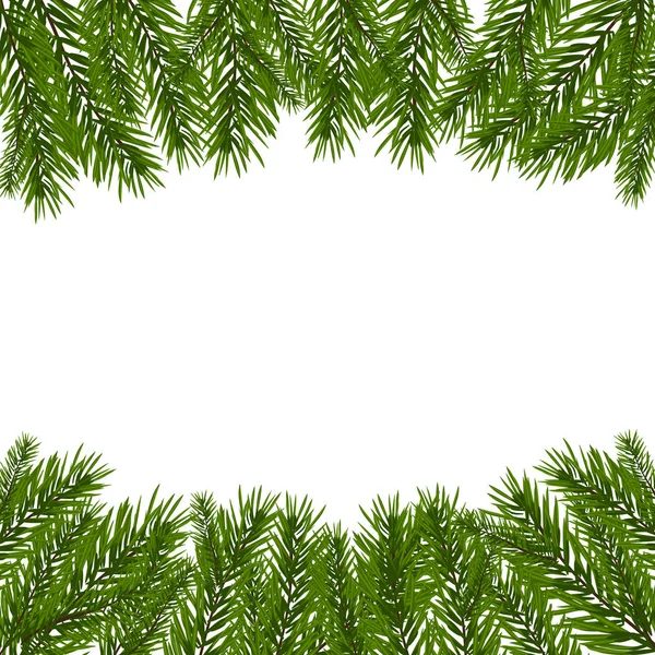 Zöld, reális fenyő ágak. Fenyő ágak a felső és az alsó a kép. Elszigetelt fehér background. Karácsonyi illusztráció: — Stock Vector